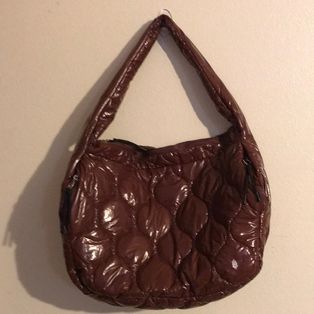 Free People Quilted Glossy Chestnut Shoulder Bag